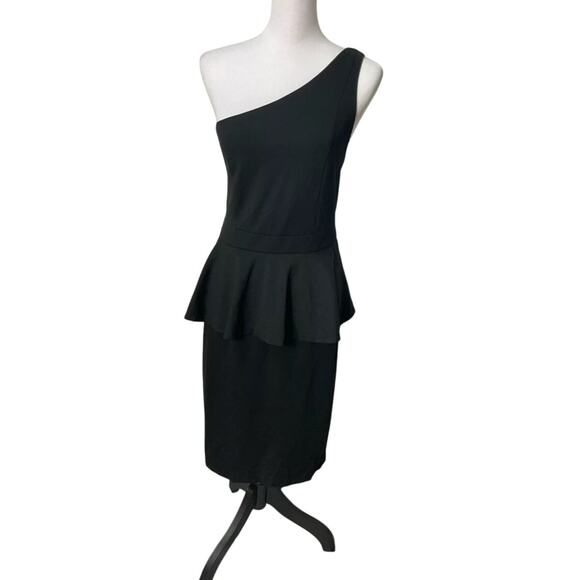 Torrid Black One Shoulder Peplum Zip Up BodyCon Cocktail Dress Stretch Size 18 - Picture 1 of 7